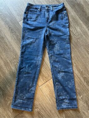 Style & Co. Women's Straight Leg Jeans in Dark Blue Floral Wash